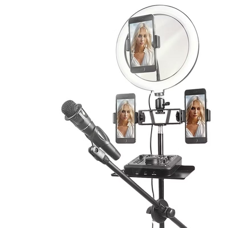 Ring light avec trépied de 2,1 m et 3 support de téléphone